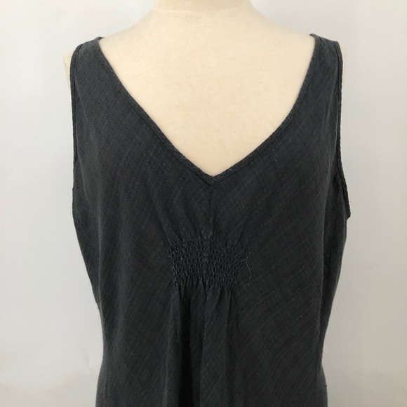 Eileen Fisher L Linen Dress V-Neck Sleeveless Basket Crepe Graphite Gray 0752 - Picture 2 of 14